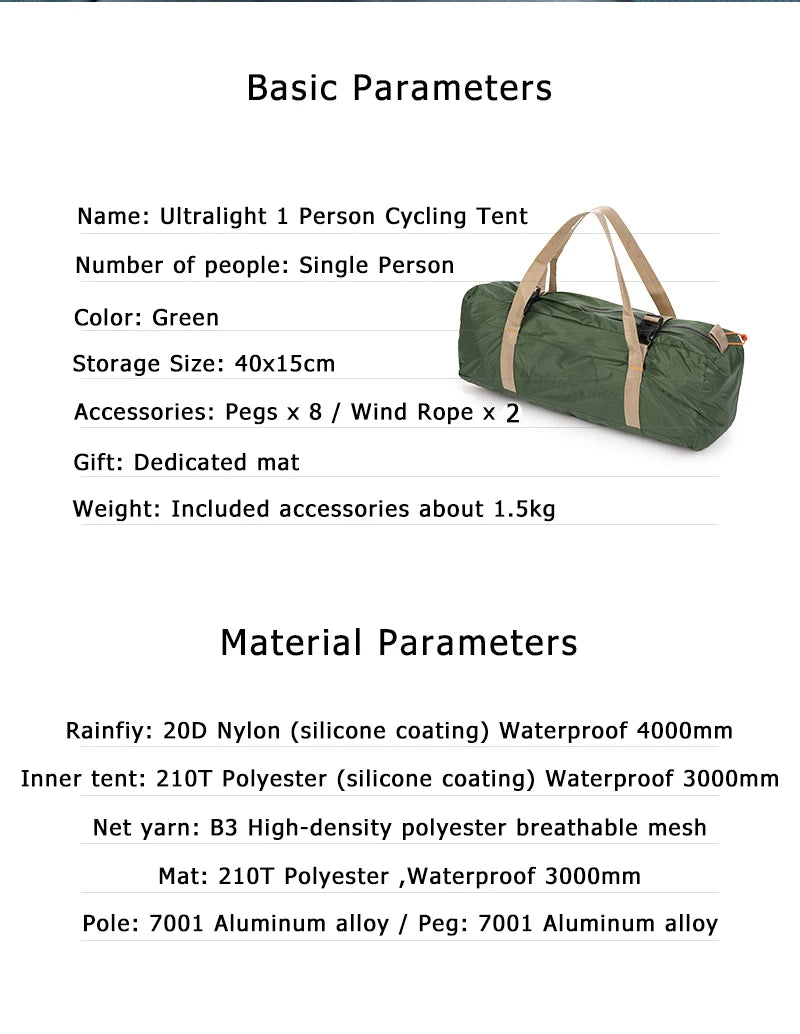 Naturehike Tent Ultralight 1 Person Cycling Tents Portable Backpacking Tent 20D Nylon Waterproof Tent Camping Tent Hiking Tent
