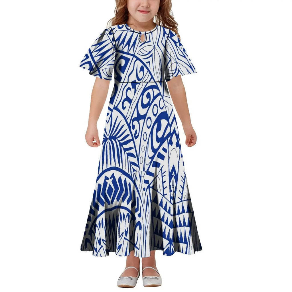 New Hawaiian Style Drop Collar Design Baby Girls Long Dress Children Size in Dresses Fit Flare Toddle Girls Dresses for Kids