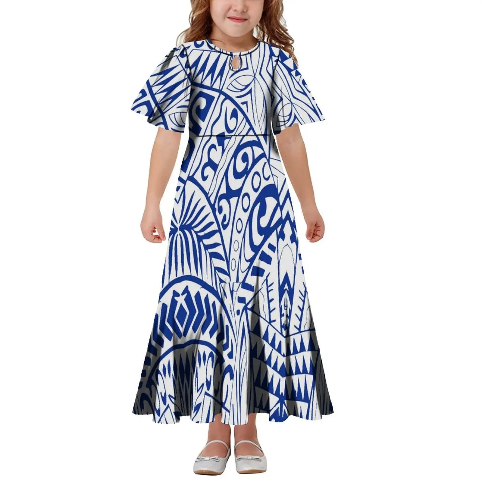 New Hawaiian Style Drop Collar Design Baby Girls Long Dress Children Size in Dresses Fit Flare Toddle Girls Dresses for Kids