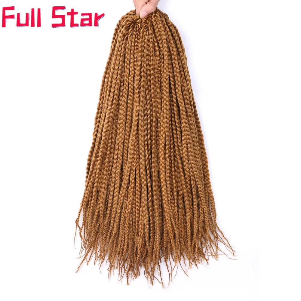 Full Star 3X Small Box Braids 14” 18” Synthetic Hair 80 g Crochet Braids 22 Strands/Pack for Women Ombre Brown Black Color