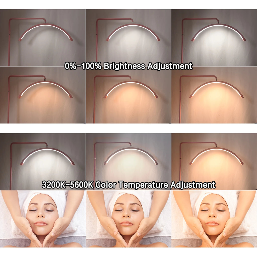 FOSOTO Golden Half Moon Eyelash Extension Light Floor Lamps for Lash Bed Ring Light With Stand Magnifying Lamp for Beauty