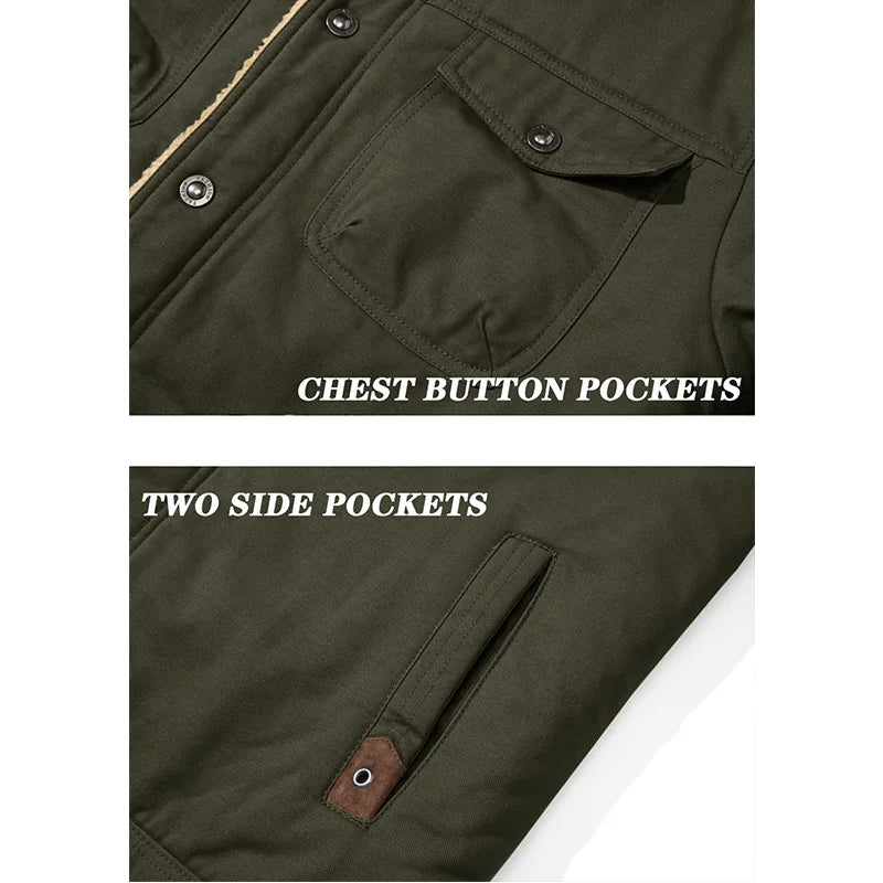 EKLENTSON Winter Fleece Hiking Jackets Men Thermal Windproof Coat Outdoor Thick Warm Cotton Cargo Work Jacket Travel Outerwear
