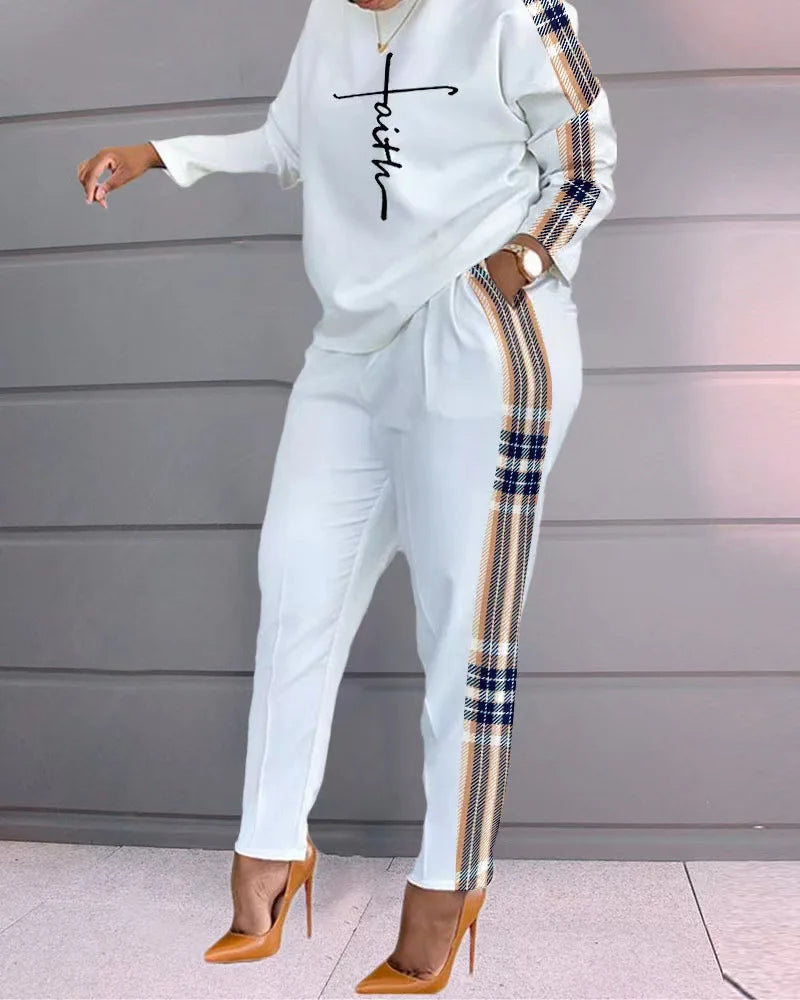 Spring Fall Clothes Ladies New Sports Jogger Printing Long Sleeve Loose t Shirt Trousers Women's Set Casual Two Piece Pants Sets