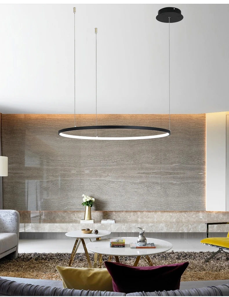 New Modern LED Chandelier for Living Room Bedroom Dining Room Aluminum Ring Indoor Pendant Chandelier Lamp Lighting