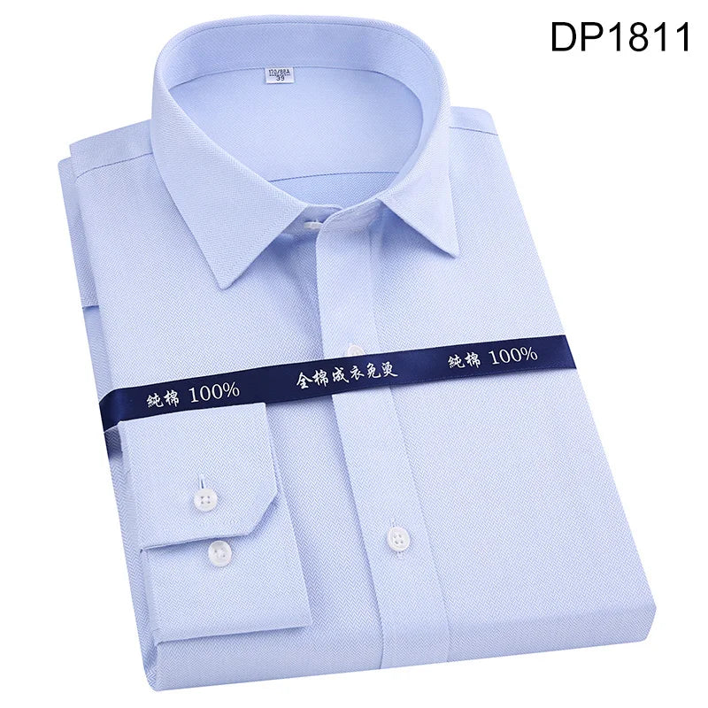 Men's Classic Long Sleeve Striped Dress Shirt Non Iron Regular Formal Business Social Button-up Easy Care Luxury Cotton Shirts