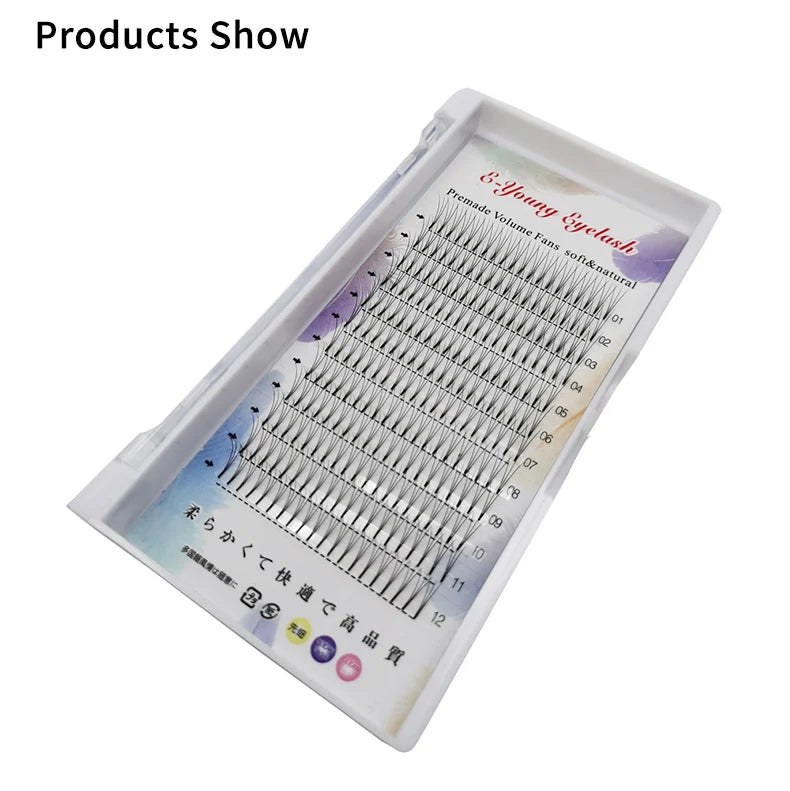 E-young 2d Premade Lashes Volume Fans Short Stem C/D Curl 0.1mm Natural False Eyelashes Extensions Premade Fans Wholesale Makeup