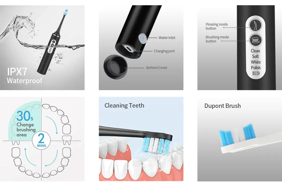 Sonic 3 In1 Electric Toothbrush USB Rechargeable Washable Whitening Teeth Adult Electronic ToothBrush