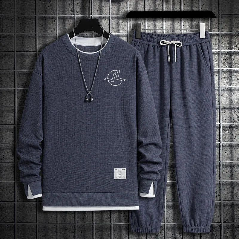 2024 Spring and Autumn Hoodie Set Men's Waffle Crewneck Hoodie Trousers Two-piece Sports Casual Men's Wear Hoodie Sweater