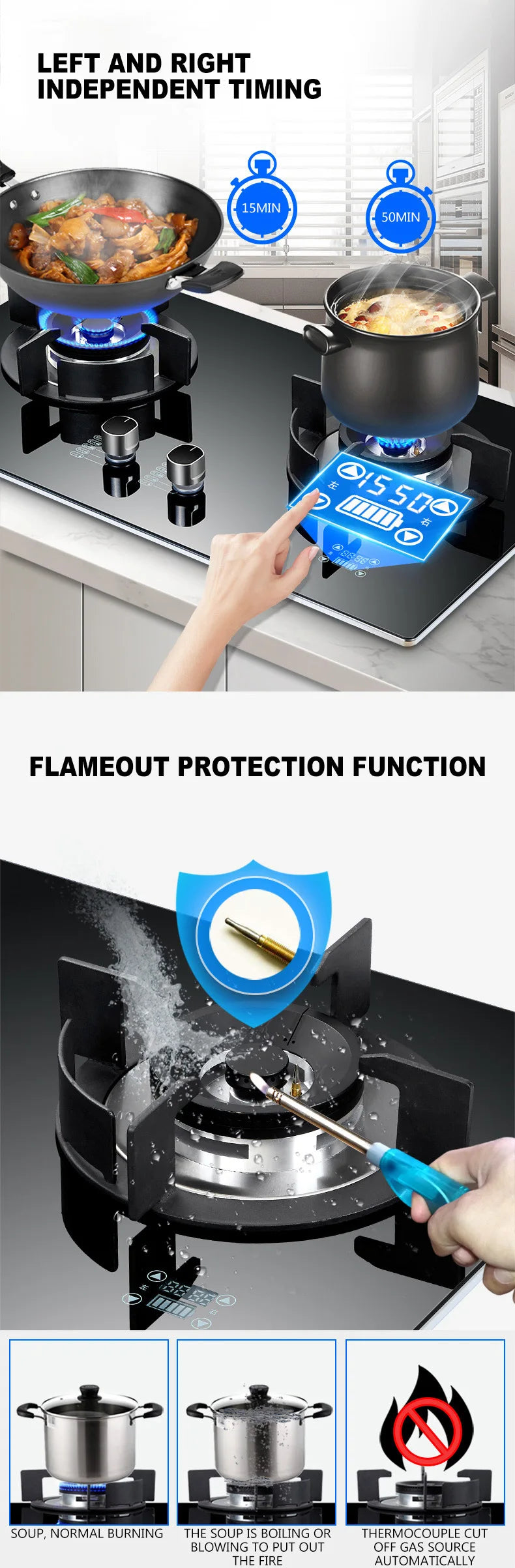 Tming Double Stove Cooktop Household Embedded Gas stove Built-in Liquefied Gas Stove Kitchen Cooking Machine