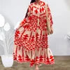 Summer New Women'S Wear V-Neck Maxi Long Dress Vintage Printed Pattern High Waist Long Dress