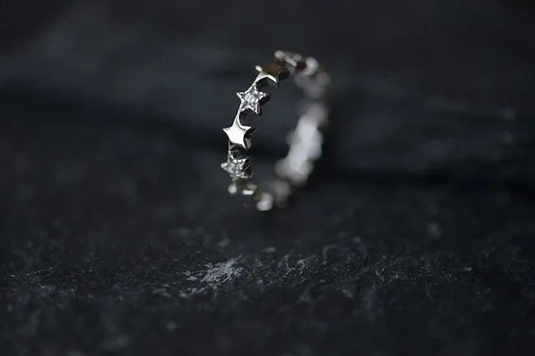 925 Sterling Silver Stars Zircon Open Rings for Women Fashion Prevent Allergy Jewelry