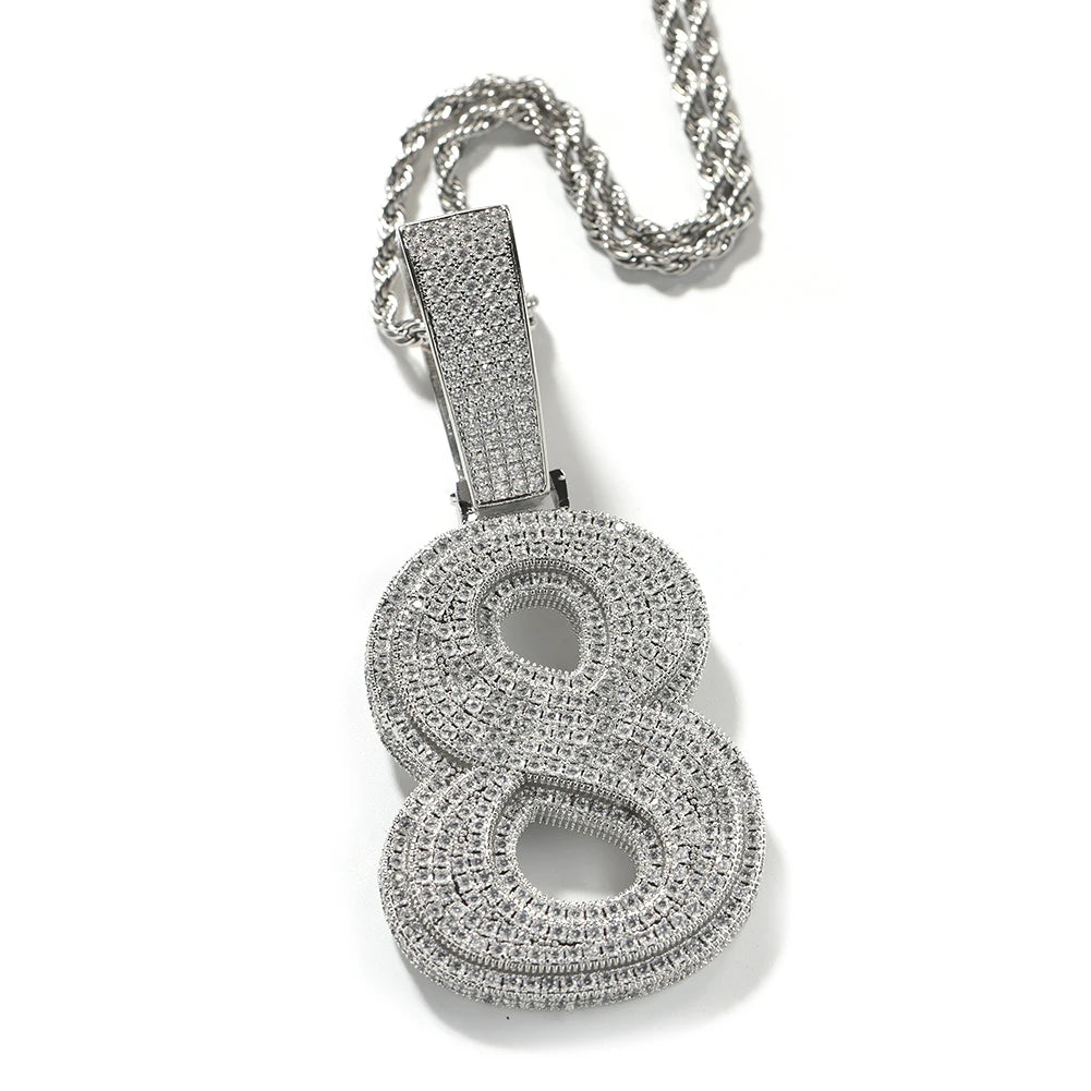 UWIN Hip Hip CZ Lucky Number Pendant Single Big Numbers Pendant Necklace 0 to 9 Special Rapper Jewelry