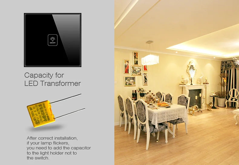 Wall Touch Switch AC100-240V EU Sensor Lamp Light Switches Tempered Crystal Glass Panel LED Power 1/2/3 Gang Interruttore