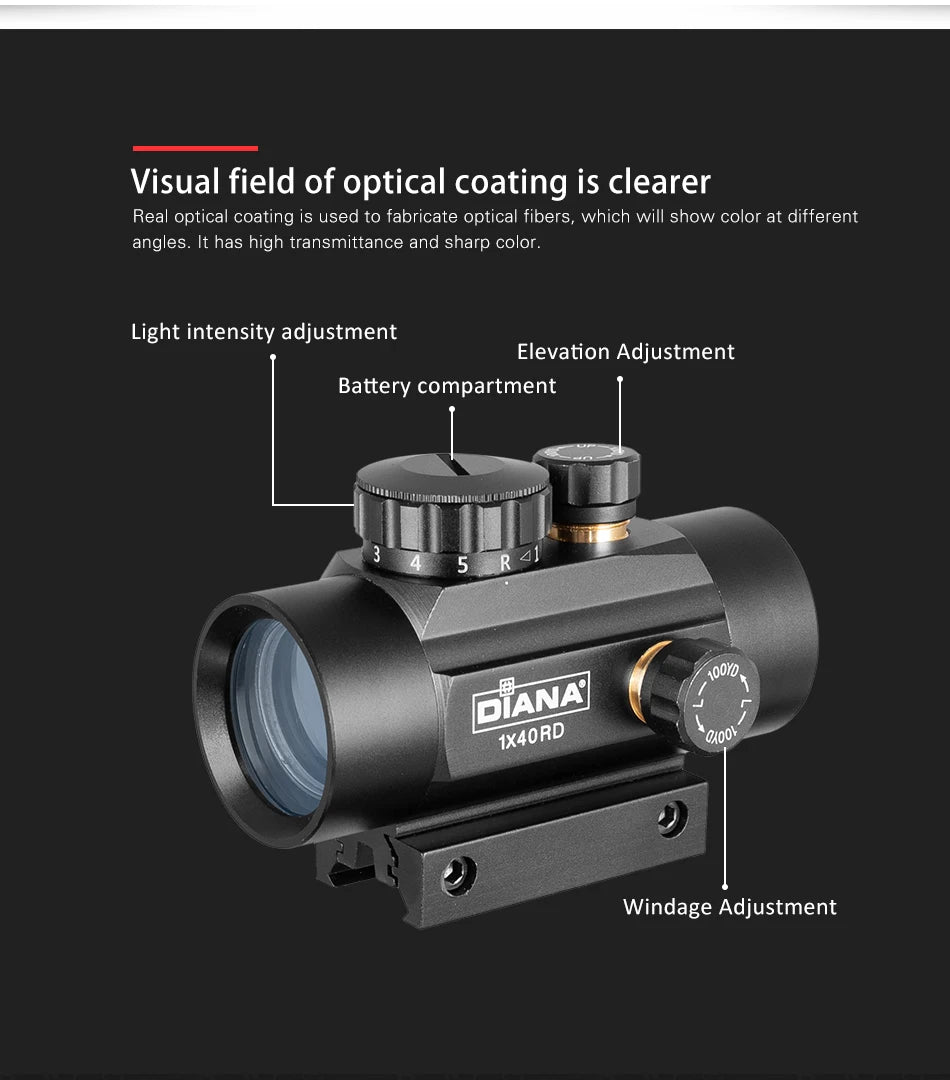 DIANA 3X44 Green Red Dot Sight Scope 2X40 Red Dot 3X42 Tactical Optics Riflescope Fit 11/20mm Rail 1X40 Rifle Sight for Hunting