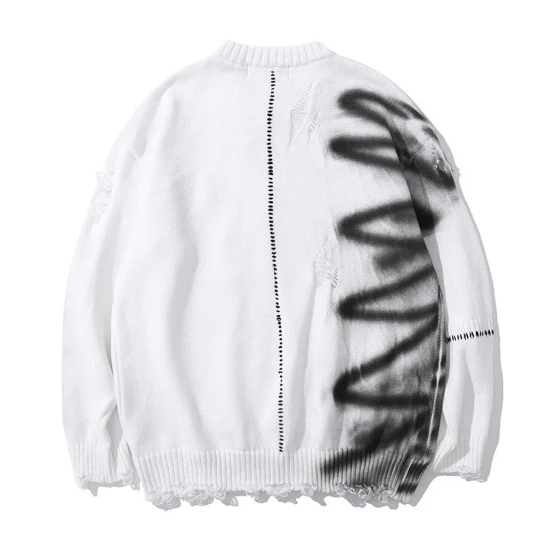 Una Reta Graffiti Sweater Men New Autumn Streetwear Men's Clothes Hip Hop Pullover Men Hole Oversize Couple Sweater
