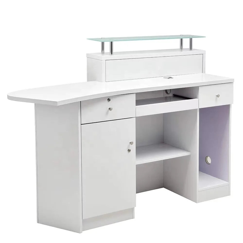 White Salon Reception Desk for Barber Shop Modern Salon Reception Desk Glass Salon Reception Desk