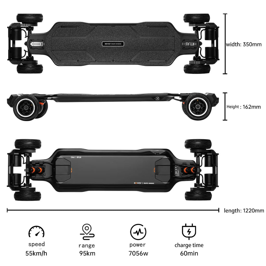Exway Atlas Pro Off Road Electric Skateboard with Four-wheel Drive High Speed High Power Long Endurance for Adults