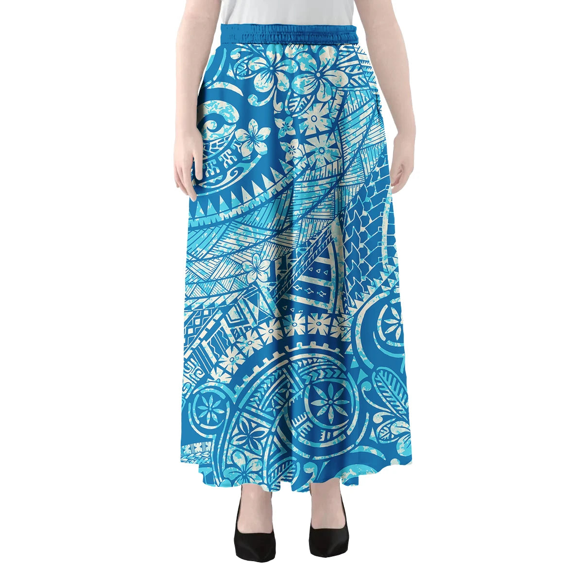 Polynesian Hawaii Tribal Printed Women Skirts Vintage High Waisted Elegant A-Link Long Maxi Skirt Casual Holiday Beach Skirt