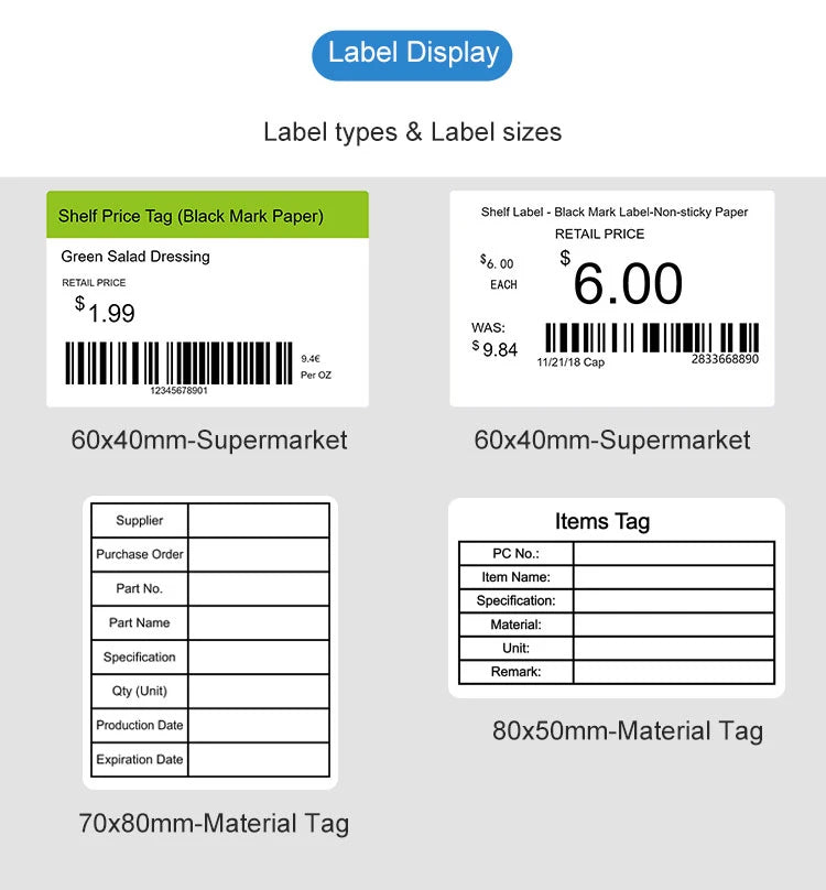 DETONGER DP30S 28-80mm Mini Portable Thermal Printer Multifunctional Barcode Label Sticker Maker BT Android / iOS