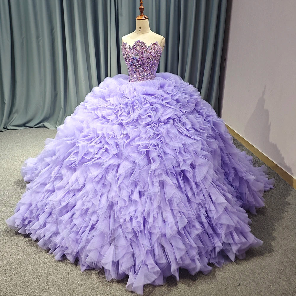 Jancember 6686 Elegant Purple Ruched Sequins Beaded Puffy Quinceanera Gowns Dresses