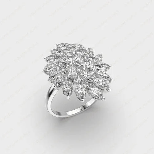 D Gleam Jewels Premium Ethnic 925 Silver Pave Setting 2.08ct Lab Grown Marquise Zircon Engagement Ring IGI Certified Party