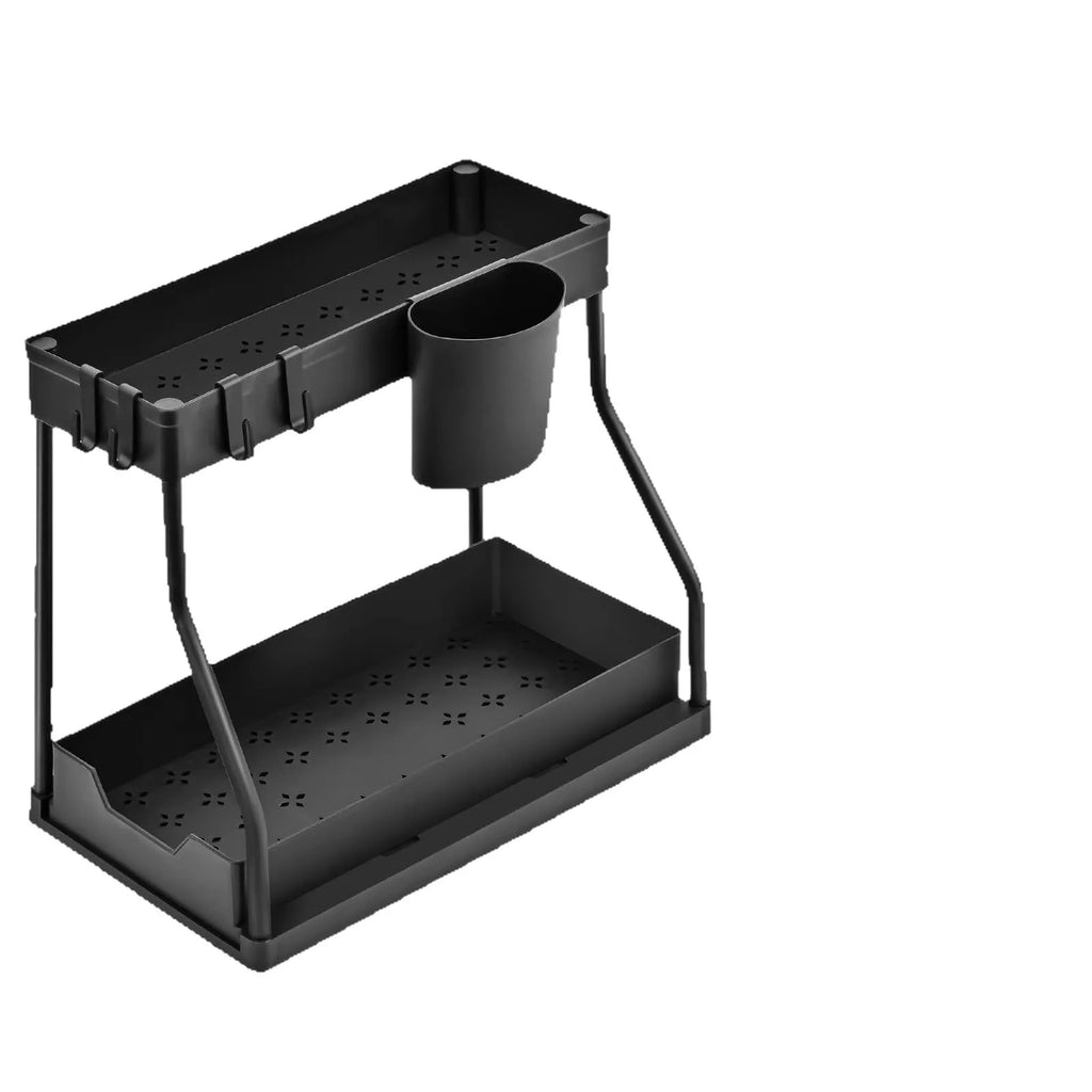 Double Tier Foldable Wall-Mounted Sliding Eco-Friendly Vintage Black Storage Boxes Kitchen Sink Organization Plastic Drawer