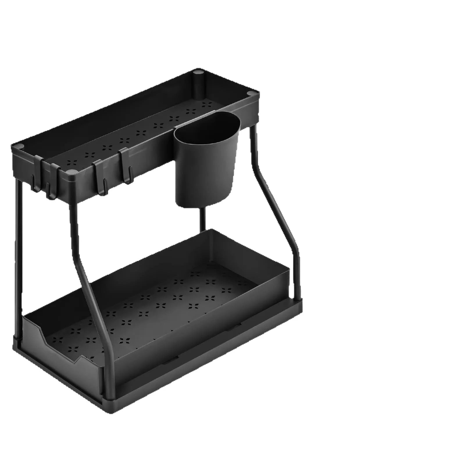Double Tier Foldable Wall-Mounted Sliding Eco-Friendly Vintage Black Storage Boxes Kitchen Sink Organization Plastic Drawer