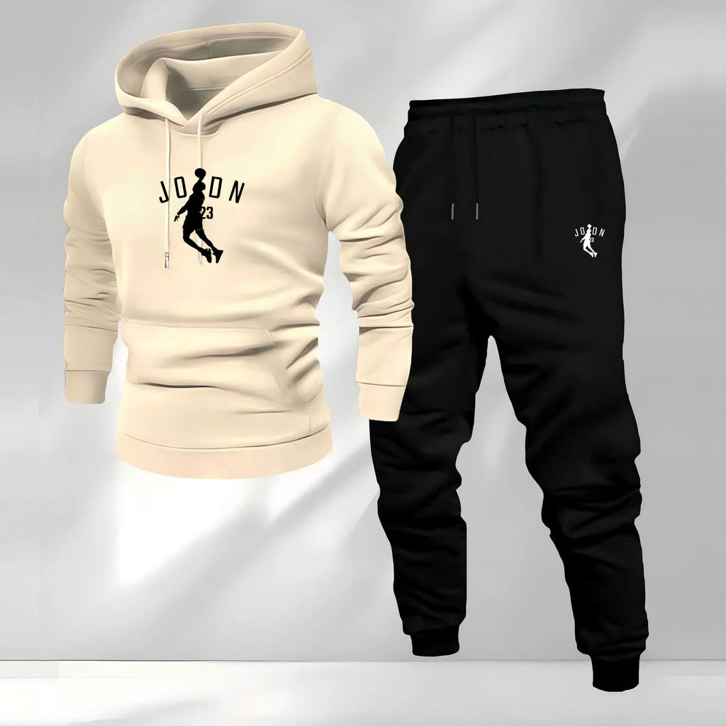 2025 Autumn/Winter Men's Sporty Hoodie Warm Casual Set Customizable Logo Printed Hip Hop Style Knitted Weaving for Sports Brand