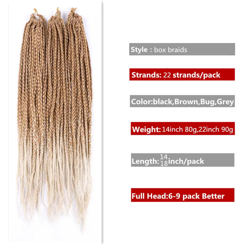 Full Star 3X Small Box Braids 14” 18” Synthetic Hair 80 g Crochet Braids 22 Strands/Pack for Women Ombre Brown Black Color