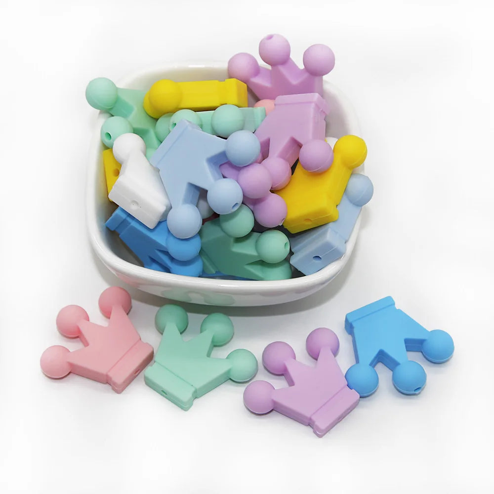 Cute-idea 10pc mini Crown BPA Free Silicone Beads Baby Teether Chew sensory Craft Chain For Pendant Food Grade Baby Teething Toy