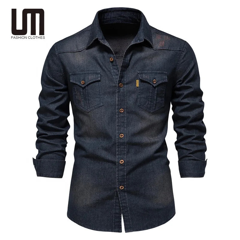OEM Service Fashion Men Casual Cotton Jeans Shirt Long Sleeve Denim Blouse