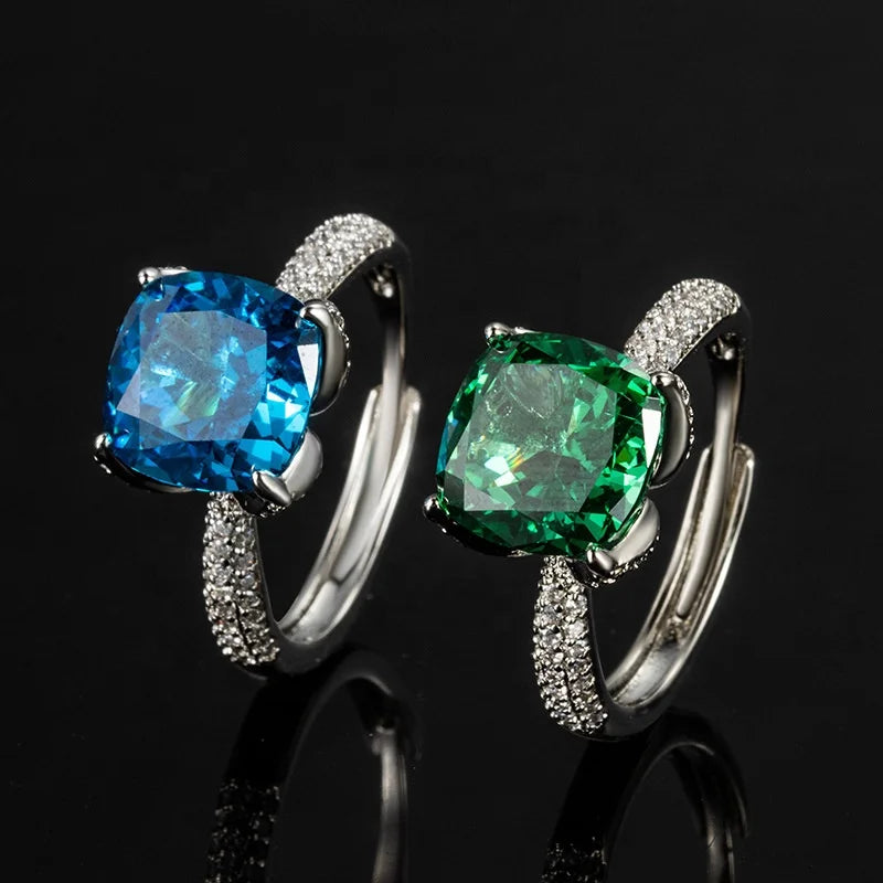 Elegant Fashion Cut Green and Blue Gemstone Rings with Sparkling Accents Perfect for Special Occasions Fashion Jewelry for Women