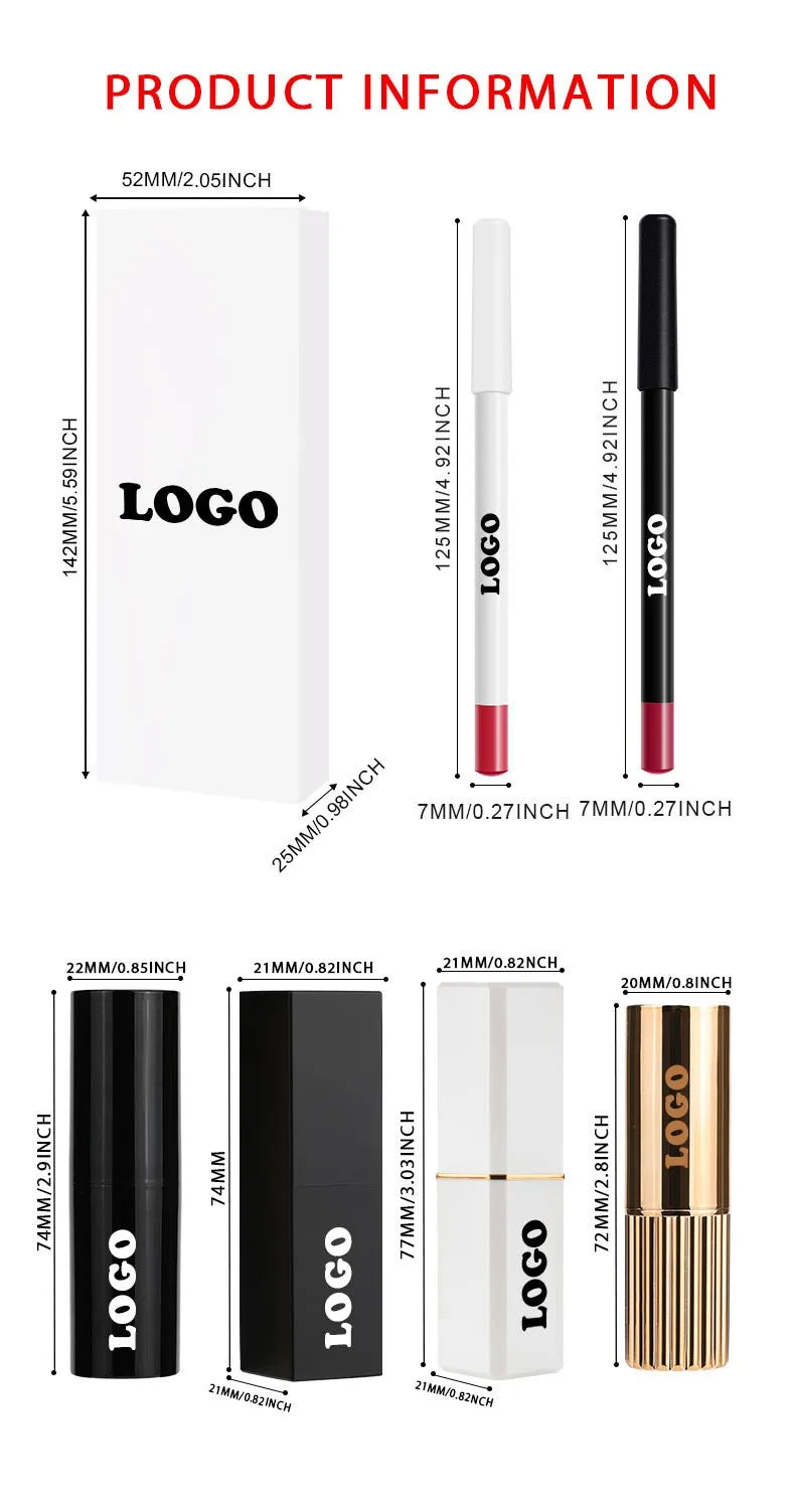 Cruelty Free Vegan Matte Lipstick Lipliner Set OEM logo Waterproof White Package Lip Kit with Brown Lipliner