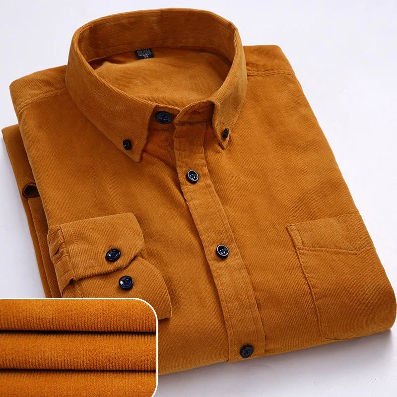 Plus Size 6xl Autumn/winter Warm Quality 100%cotton Corduroy Long Sleeved Button Collar Smart Casual Shirts for Men Comfortable