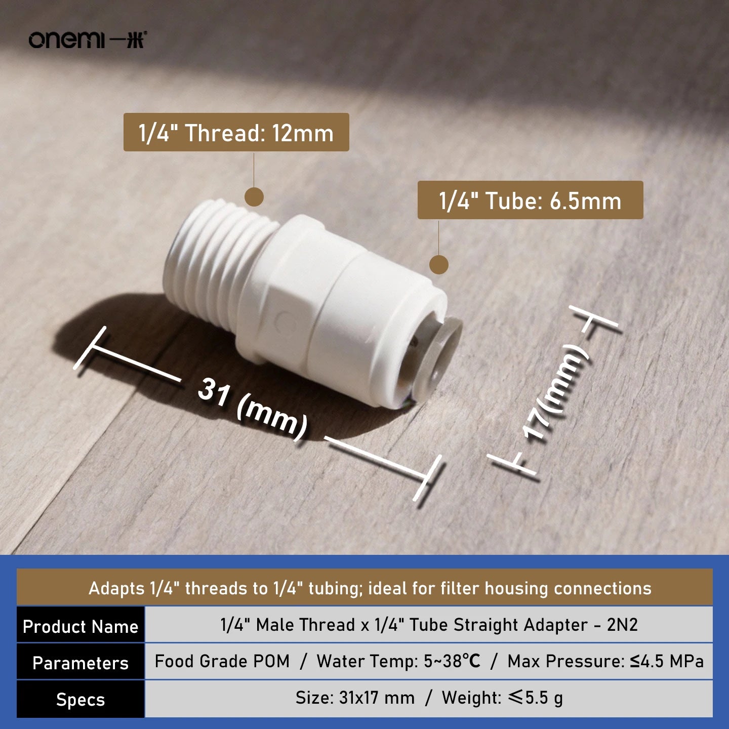 OEM Manual Ball Valve Quick Connect Reducing Union Fitting 1/4 Inch to 3/8 Inch POM Step Down Adapter for Car RO Water Filter
