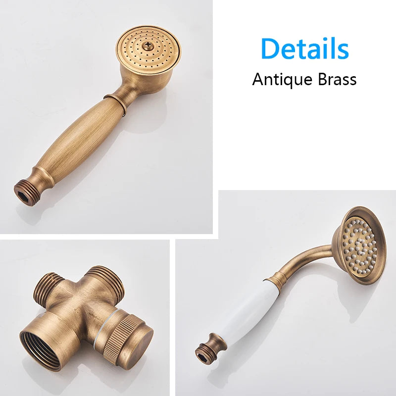 Rainfall Bathroom Shower Set Brass Antique Shower Mixers with Handshower Single Handle Wall Mounted Shower Faucet Tap