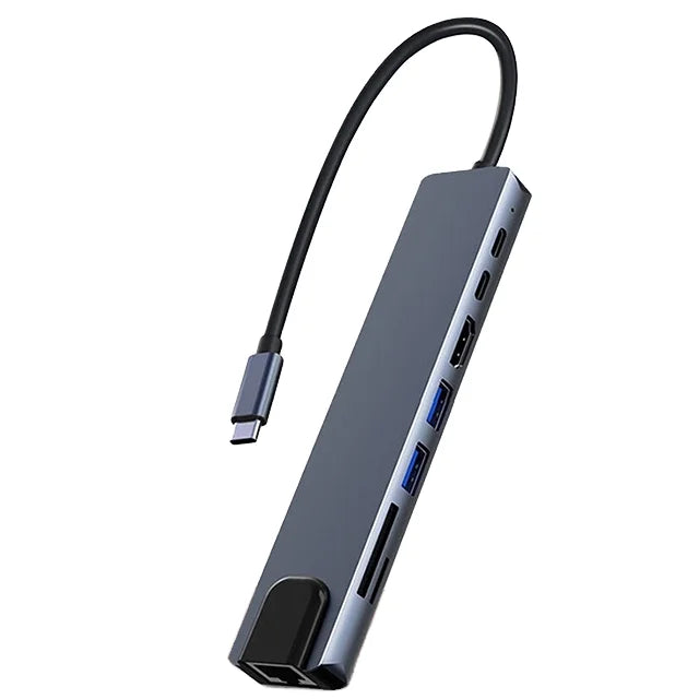 USB Type c Hub 8 in 1 Compatible USB C Hub 8 Port Multi Function Con Ethernet for  Laptops