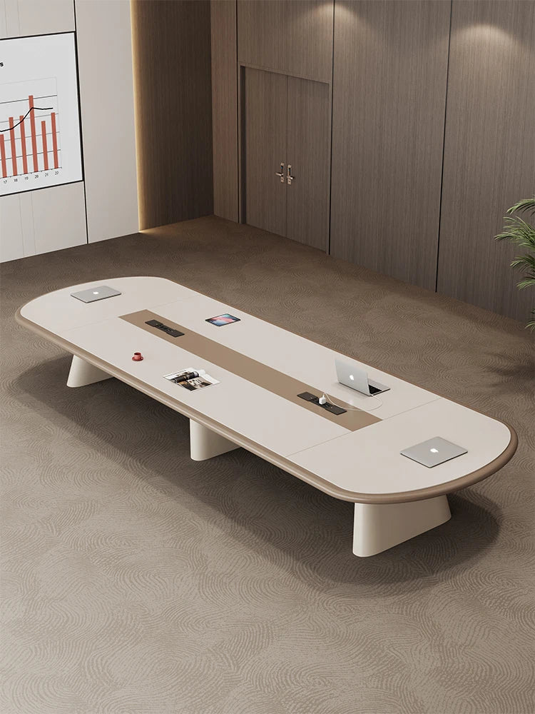 Modern White Wood Conference Table with Adjustable Height-Large Office Furniture for Commercial Use