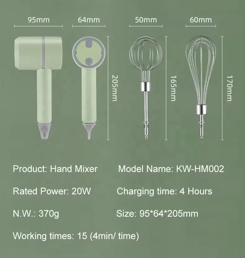 USB Rechargeable 3-in-1 Mini Portable Electric Kitchen Hand Mixer Wireless Garlic Chopper Cordless Whisk for Car Cordless
