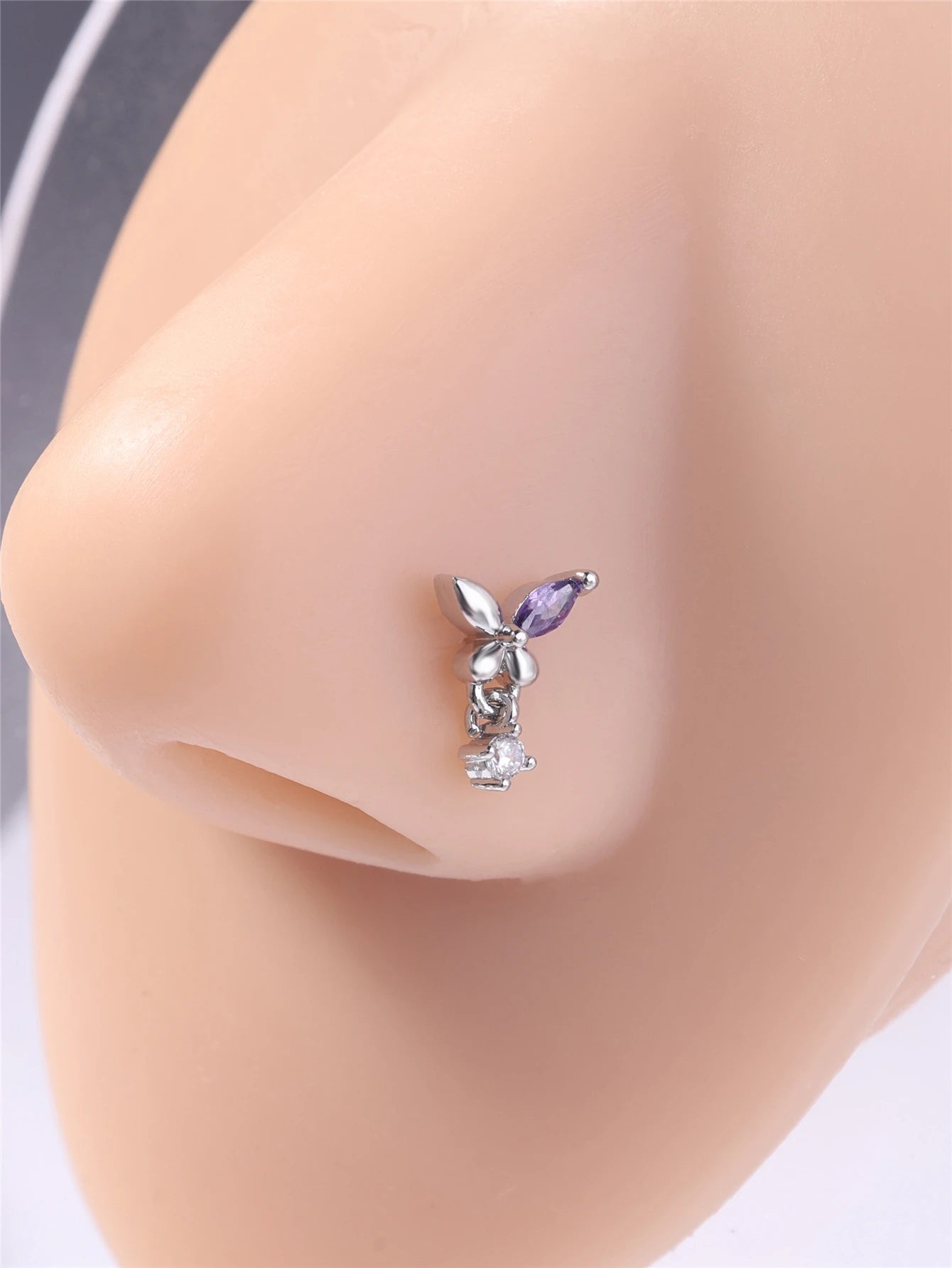 L Shaped Dangling Nose Studs Rings Butterfly Design for Women Girl Gold CZ Dangle Nose Pin 20G Nose Piercing Jewelry Wholesale