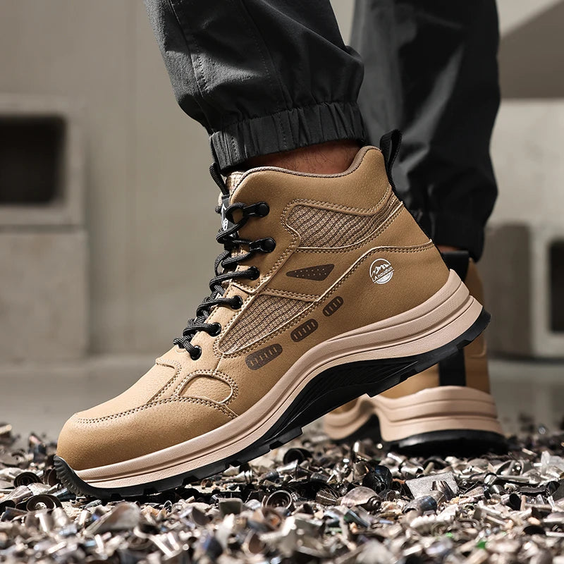 LAnoudun Safety Boots Khaki Work Safety Shoes Anti-Impact Puncture-resistant All Season High-top Men Shoes Steel Toe Protection