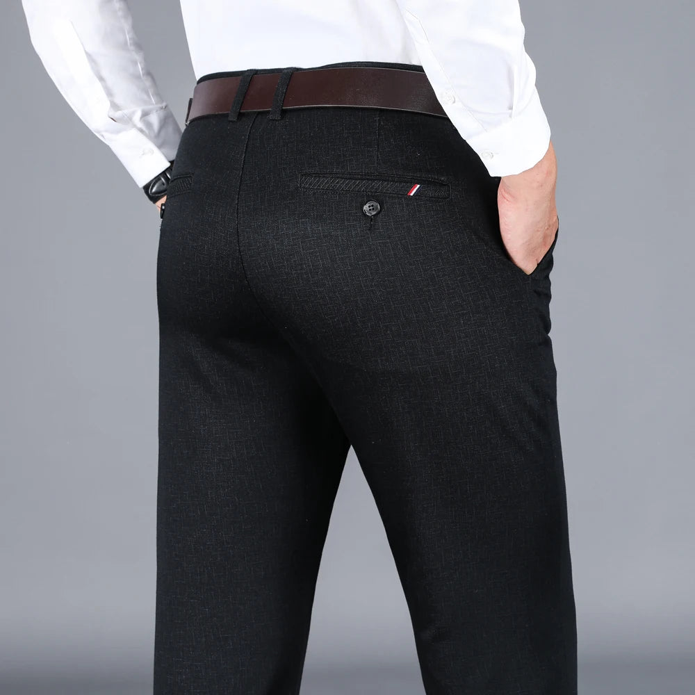 Winter New Men's Warm Casual Pants Business Fashion Fleece Thick Plaid Trousers Office Stretch Pants Male Brand Clothing