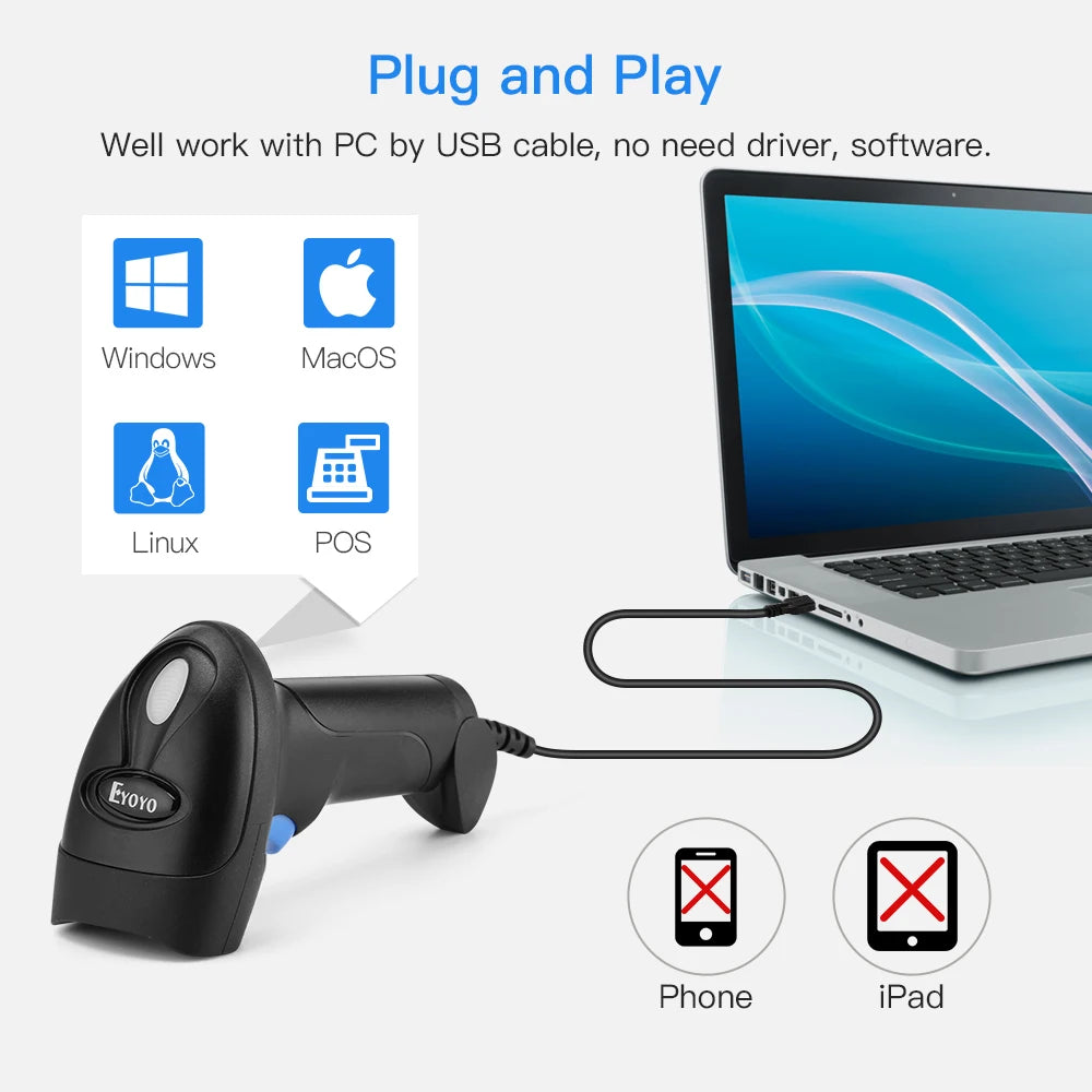 Eyoyo Wired QR 2D Barcode Scanner Handheld USB Wired Bar Codes Reader CCD Data Matrix Bar Code Image Automatic Scanner BARCOD