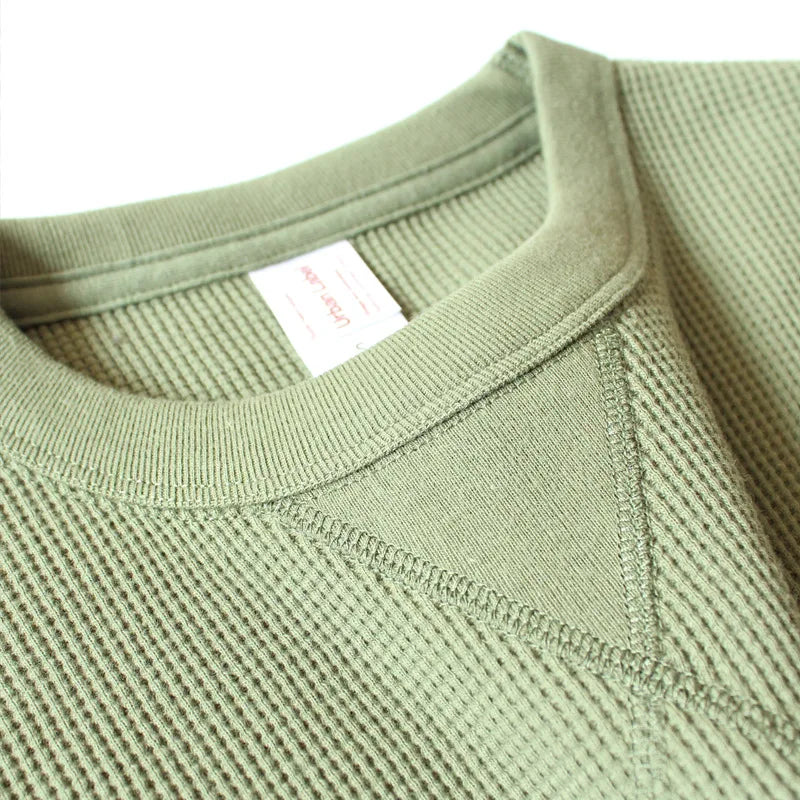 315g Heavy Jumper American Retro Khaki Waffle Knit Jersey Cotton Neckline Long-sleeved Sweatshirt Cotton Men Slim Fit Sweater