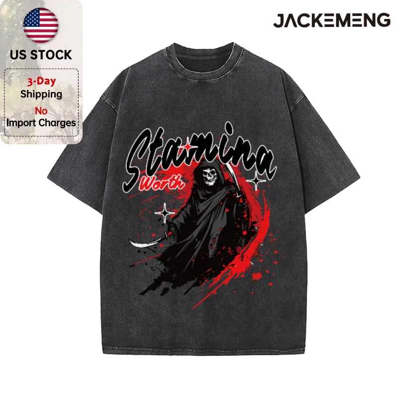 Oversized Vintage Retro Dark Reaper Streetwear Print Tshirt USA Stock Wholesale Y2K Casual Tee
