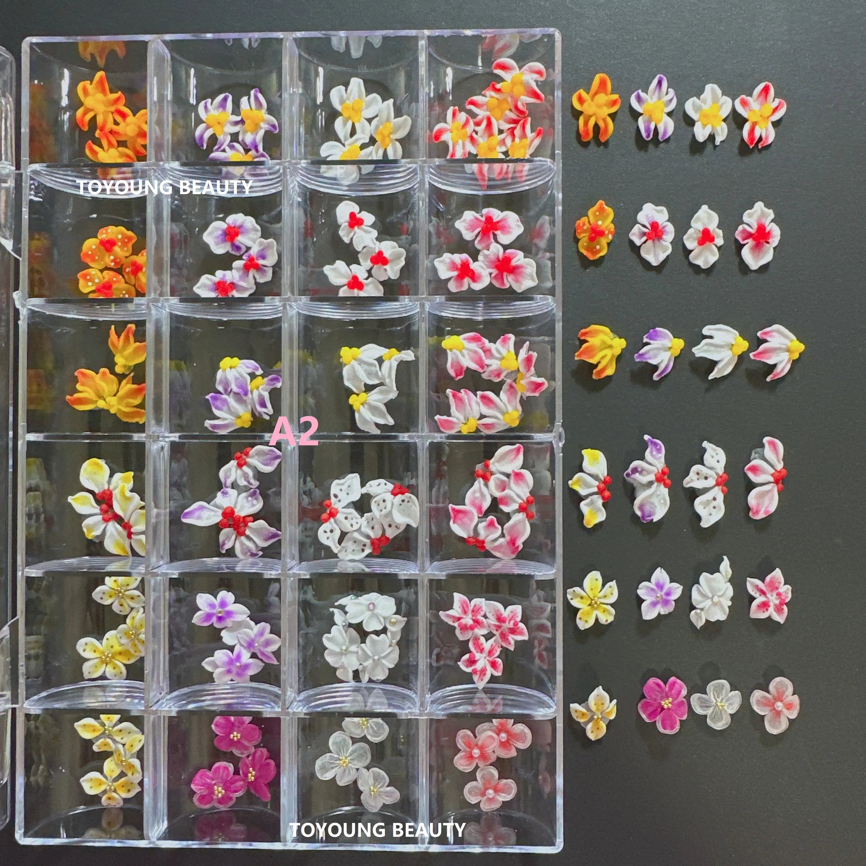 TOYOUNG 100pcs Per Tray Cheap Price Box Kawaii Handmade Nail Art Charms Christmas Decoration Stickers 3D Acrylic Nail Flowers