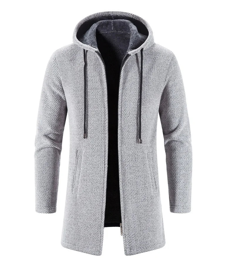 2023 Winter Fleece Cardigan Men Thick Hooded Long Sweaterscoat Male Warm Knitted Sweater Jackets Men Causal Outwear Windbreaker