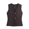 ZATRHMBM Women's 2024 Summer Fashion Gold Button Trim Knitted Vest Top Retro Sleeveless V-neck Elegant Casual Ladies Vest
