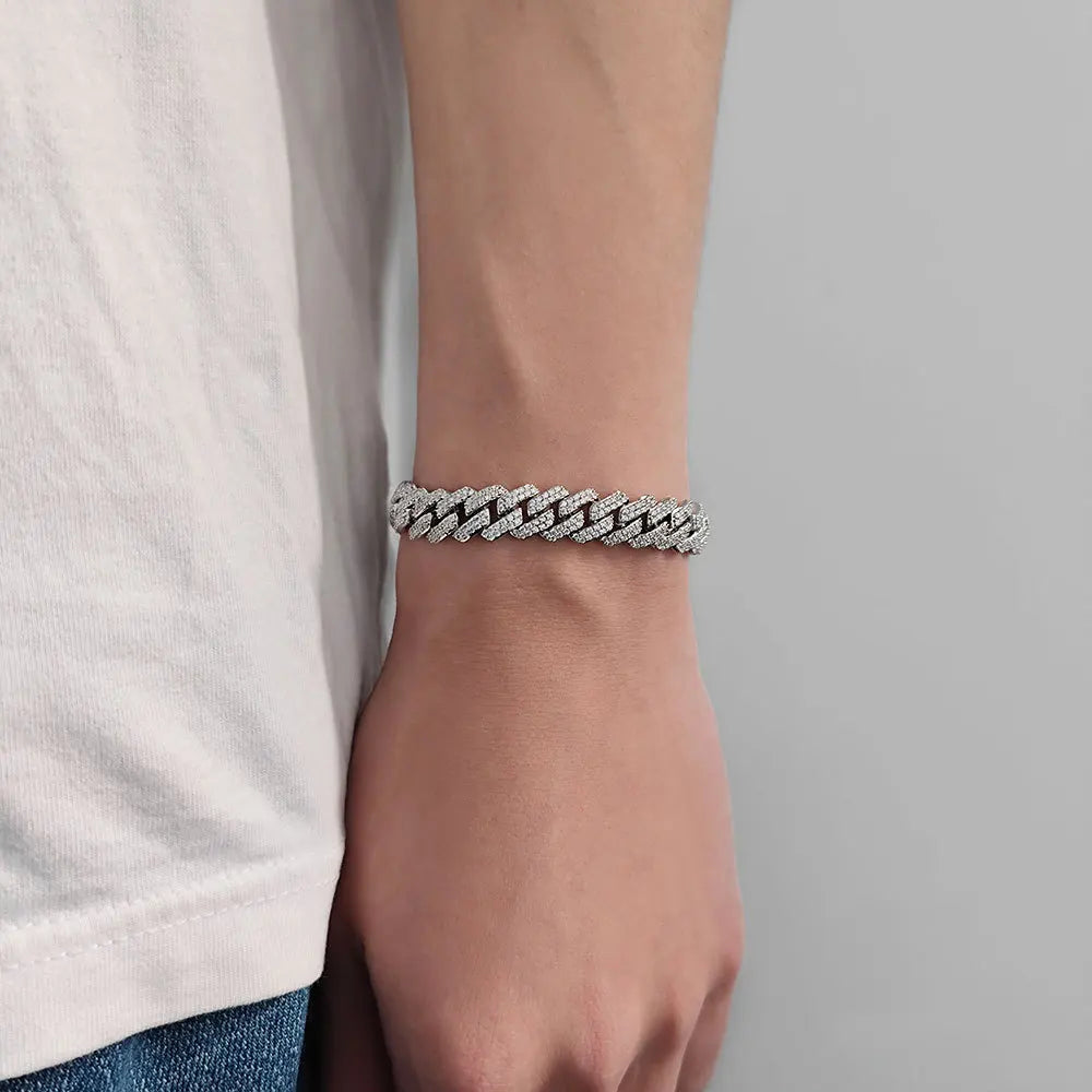 European American S925 Sterling Silver Men's 10mm Hip-Hop Micro-Inlaid Mosan Diamond Fashionable Cuban Fashionable Bangles