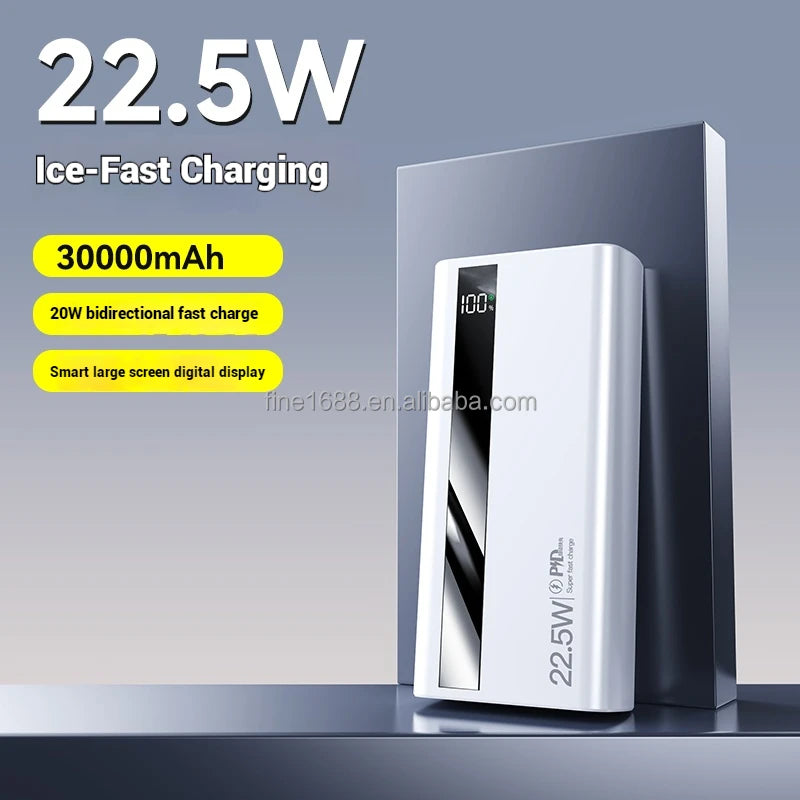 High Capacity 30000mah Powerbanks With Digital Display Four USB Type C Output 22.5W Portable Power Bank 30000mAh Power Station